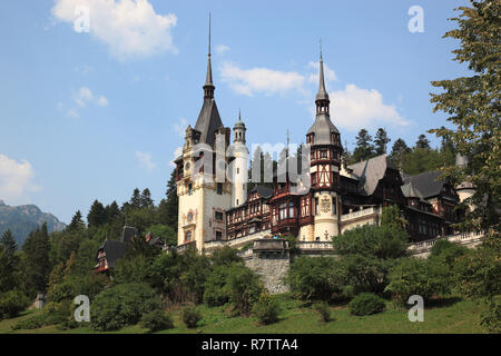 Il castello di Peleș, Sinaia, Contea di Prahova, Valacchia, Romania Foto Stock