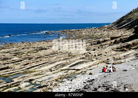 Francia, Pyrénées-Atlantiques (64), Pays-Basque, la Corniche basco, Urrugne, la côte Atlantique vers Socoa/Francia, Pirenei Atlantiques, Paese Basco costa, il Basco Corniche, Urrugne, la costa atlantica verso Socoa Foto Stock