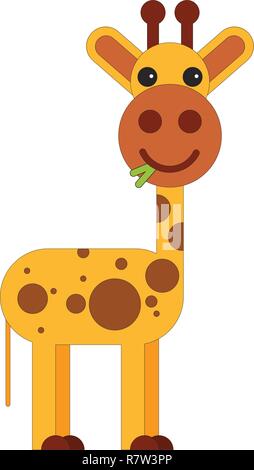 La giraffa in cartoon in stile appartamento. Illustrazione Vettoriale su sfondo bianco. Illustrazione Vettoriale