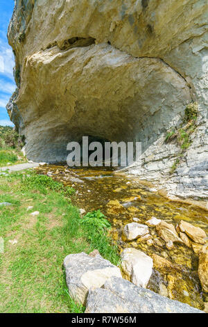 La caverna nelle montagne del flusso di grotta riserva paesaggistica, Arthurs Pass, Nuova Zelanda Foto Stock