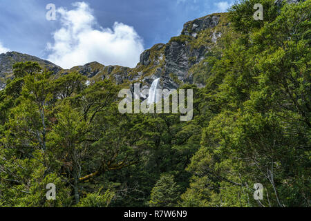 Possenti cascate in montagna, earland falls, southland, Nuova Zelanda Foto Stock