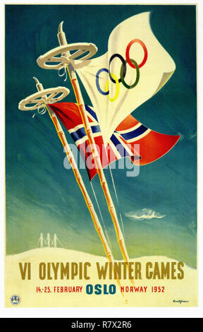 VI Giochi olimpici invernali di Oslo 1952 - Vintage poster di viaggio Foto Stock