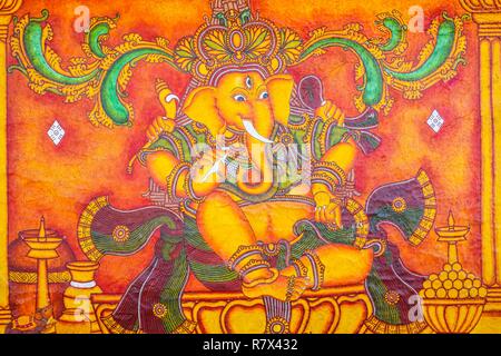 India, stato del Kerala, Guruvayur, luogo di pellegrinaggio in Sri Krishna temple, dipinti ad affresco raffigurante Krishna la vita Foto Stock