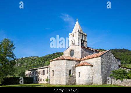 Francia, Drome, riserva naturale regionale del Vercors, abbazia cistercense di Sainte Marie de Leoncel del XI secolo testata della chiesa Foto Stock