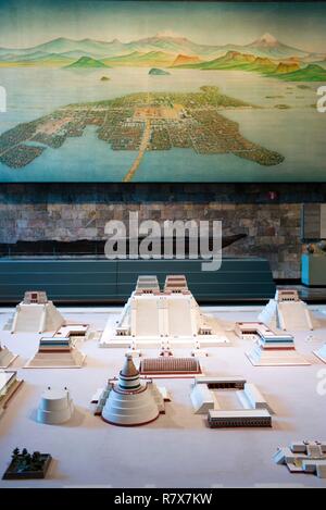 Messico, Città del Messico e il Museo Nazionale di Antropologia, modello di ricostruire il recinto del Templo Mayor de Messico-tenochtitlan Foto Stock