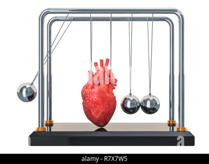 La malattia di cuore concetto. Newton la culla con il cuore. 3D rendering isolati su sfondo bianco Foto Stock