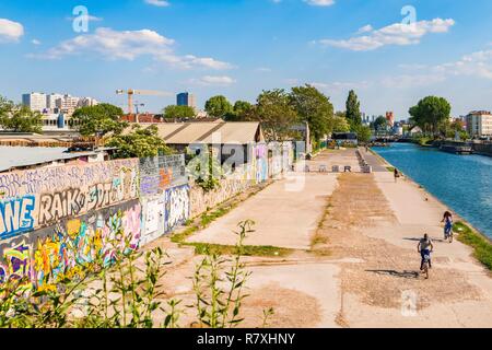 Francia, Seine Saint Denis, Aubervillers, i bordi del canale di Saint Denis, Arte di strada Foto Stock