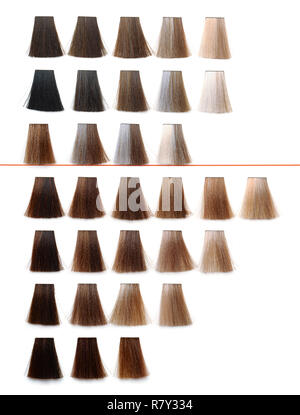 Vista superiore del colorante per capelli tavolozza campione isolato su bianco Foto Stock