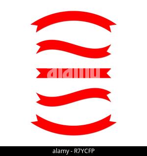 Set di nastri. Illustrazione Vettoriale. Piatto nastri rosso isolato Illustrazione Vettoriale
