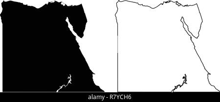 Semplice (solo angoli acuti) Mappa di Egitto il disegno vettoriale. Proiezione di Mercatore. Riempito e contorno versione. Illustrazione Vettoriale