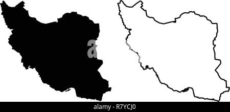 Semplice (solo angoli acuti) Mappa - Repubblica Islamica dell Iran disegno vettoriale. Proiezione di Mercatore. Riempito e contorno versione. Illustrazione Vettoriale