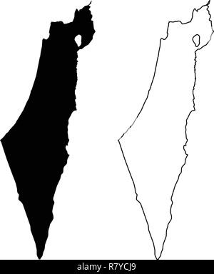 Semplice (solo angoli acuti) Mappa di Israele (compresa la Palestina - Striscia di Gaza e Cisgiordania) disegno vettoriale. Proiezione di Mercatore. Riempito e contorno ver Illustrazione Vettoriale