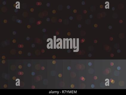 Nero lo sfondo con mirroring per il prodotto con il bokeh di fondo. Illustrazione Vettoriale per la stampa e web, invito alla festa o decorazione di menu Illustrazione Vettoriale
