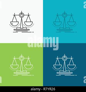 Equilibrio, decisione, giustizia, diritto, icona di scala su diversi background. Linea design di stile, progettato per il web e app. Eps 10 illustrazione vettoriale Illustrazione Vettoriale