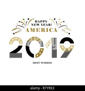 2019 Felice anno nuovo America scheda festosa decorazione Illustrazione Vettoriale
