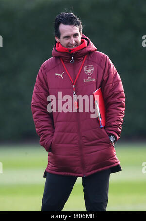 Arsenal manager Unai Emery durante la sessione di formazione a Londra prendere per Colney, Londra. Foto Stock