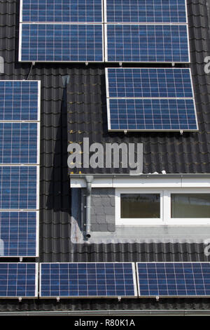 Campo fotovoltaico e finestra sul tetto di una casa. Germania Foto Stock