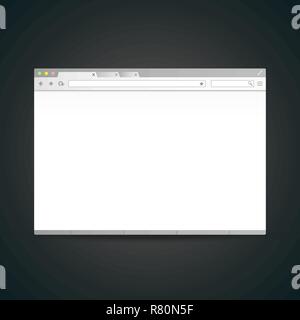 Il vettore vuoto aprire il browser web sul telaio di una finestra modello con i pulsanti di navigazione illustrazione realistica mock up con design shadow isolate su backgro scuro Illustrazione Vettoriale
