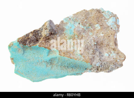 La fotografia macro di naturale minerale da collezione geologica - Pezzo di materie turchese pietra su sfondo bianco Foto Stock