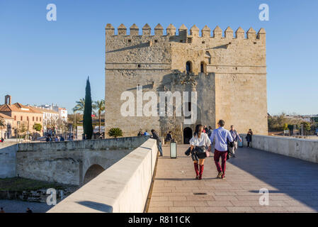 Torre di Calahorra, Torre de la Calahorra in corrispondenza di un lato del ponte romano di Cordova, Andalusia, Spagna. Foto Stock