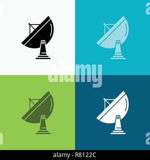 Satellitare, antenna radar, spazio, icona di piatto su vari Background. glifo design di stile, progettato per il web e app. Eps 10 illustrazione vettoriale Illustrazione Vettoriale