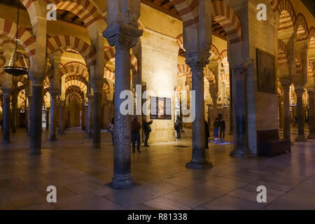 Interno della moschea di Cordova, la cattedrale, Cordova, la grande moschea di Cordova, Andalusia, Spagna meridionale. Foto Stock