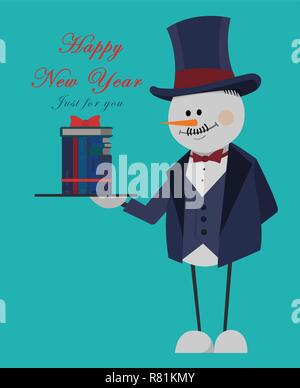 Illustrazione Vettoriale di pupazzo personaggio dei fumetti con i libri per carte di Natale e banner Illustrazione Vettoriale