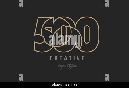 Nero e giallo oro numero 500 logo design adatto per una società o business Illustrazione Vettoriale