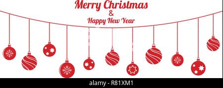 Set di rosso le palle di Natale appeso su sfondo bianco Illustrazione Vettoriale