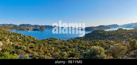 Maestosa vista panoramica di Kekova island e Kalekoy, Turchia Foto Stock