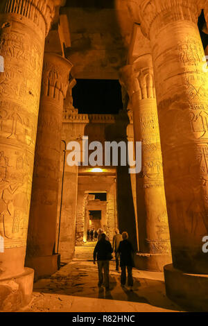 Tempo di notte vedute del Tempio di Kom Ombo, Aswan, Egitto, Africa Foto Stock