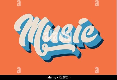 La musica scritta a mano il testo parola per design tipografia in arancione blu colore bianco. Può essere utilizzato per un logo, marchio o scheda Illustrazione Vettoriale