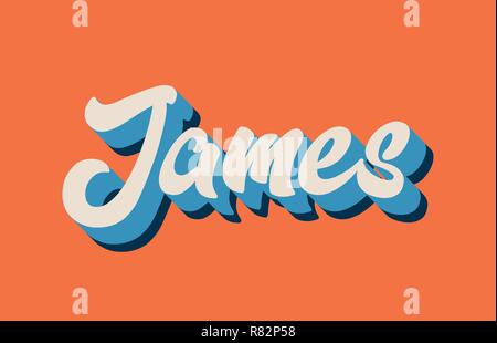 James scritto a mano il testo parola per design tipografia in arancione blu colore bianco. Può essere utilizzato per un logo, marchio o scheda Illustrazione Vettoriale