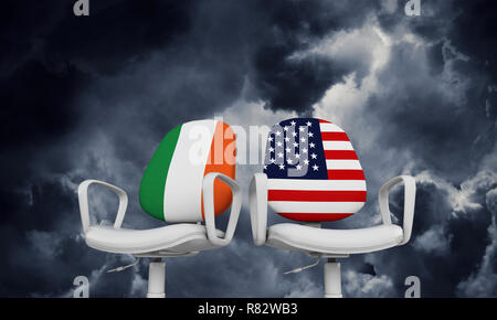 Irlanda e USA sedie business. Internazionale il concetto di relazione. Il rendering 3D Foto Stock