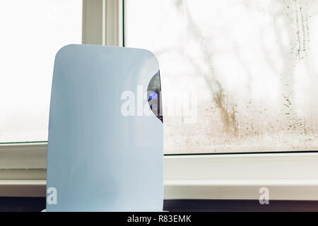 Deumidificatore con pannello a sfioramento, indicatore di umidità, lampada  UV, ionizzatore d'aria funziona a casa in bagno mentre donna relax nella  vasca da bagno. Essiccatore di aria Foto stock - Alamy