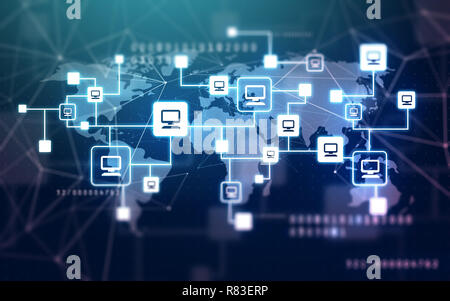Computer virtuali e di rete mappa del mondo Foto Stock