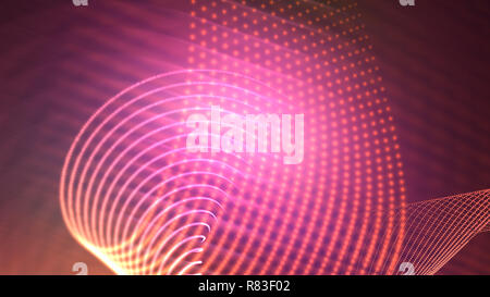 Punto di astrazione lineare con curve, particelle - sventolare background moderno computer generated illustrazione Foto Stock