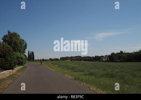 Lone uomo a camminare sulla via Appia Antica Foto Stock