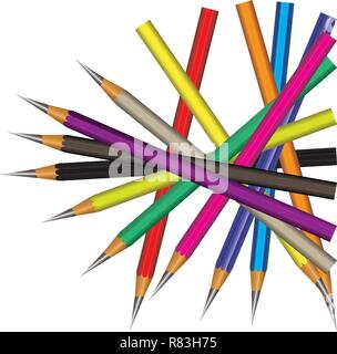 Vettore di piombo sharp matita colorata su sfondo bianco con 3D realistiche in legno matite a colori su sfondo bianco.illustrazione vettoriale arte della matita Illustrazione Vettoriale