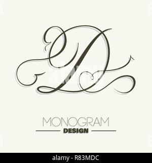 Capitale D - scritte a mano design monogramma Illustrazione Vettoriale