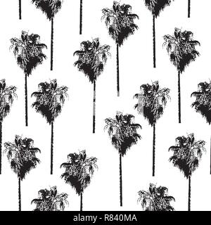Palme seamless disegno vettoriale. Retro-ispirato. Nero su uno sfondo bianco. Illustrazione Vettoriale