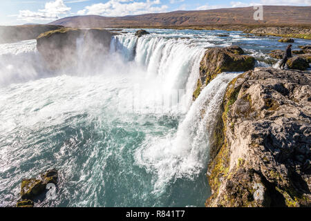 Vista panoramica sulla splendida cascata Godafoss in Islanda Foto Stock