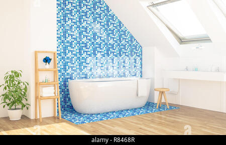 Bagno blu Interni rendering 3D Foto Stock