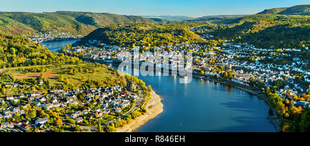 Vista aerea del Filsen e Boppard città con il Reno in Germania Foto Stock