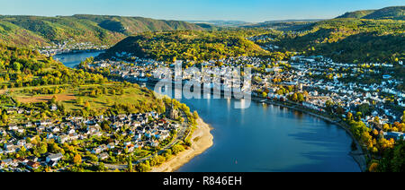Vista aerea del Filsen e Boppard città con il Reno in Germania Foto Stock