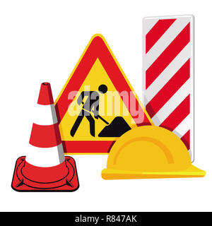 Sito in costruzione di intercettazione del traffico, avvertimento, segni di avvertenza Foto Stock