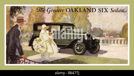 1927 Pubblicità illustrazione ad acquerello da General Motors per la maggiore Oakland sei Landau berlina Automobile Veicolo a motore Foto Stock