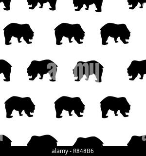 Modello senza giunture black bear silhouette, su sfondo bianco in stile vintage. Animali selvatici semplice carino kids stampa, disegno di tessitura per capi di tessuto Foto Stock