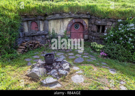 Hobbiton, set cinematografico, Waikato, Matamata, Nuova Zelanda Foto Stock