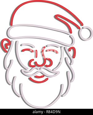 In stile retrò illustrazione mostrante una degli anni novanta insegna al neon luce di illuminazione di segnaletica di una testa di Babbo Natale visto dalla parte anteriore su sfondo isolato. Illustrazione Vettoriale